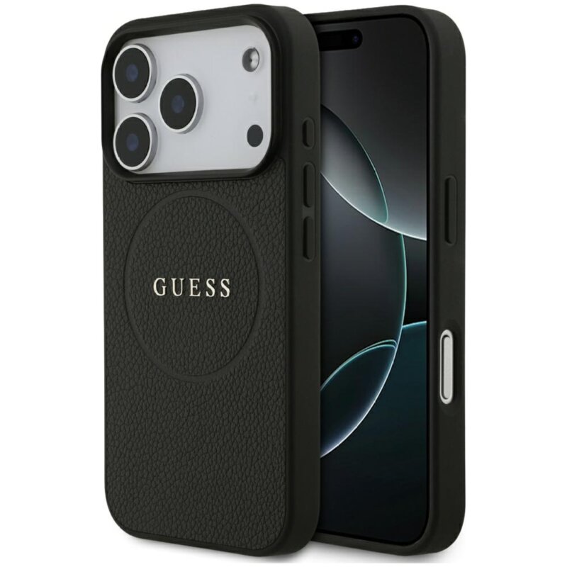 Guess Grained Ring MagSafe do iPhone 18 Pro / 17 Pro Czarny