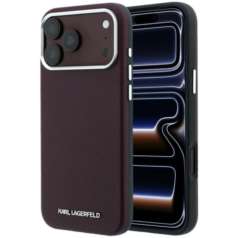 Etui KARL LAGERFELD Grained Elongated Logo MagSafe do Apple iPhone 17 Pro Max/18 Pro Max Burgundowy
