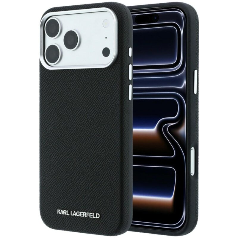Etui KARL LAGERFELD Grained Elongated Logo MagSafe do Apple iPhone 17 Pro Max/18 Pro Max Czarny