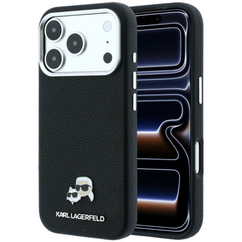 Etui KARL LAGERFELD Grained Heads Metal MagSafe do Apple iPhone 17 Pro/18 Pro Czarny