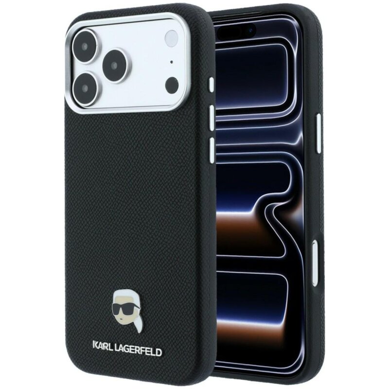 Etui KARL LAGERFELD Grained Karl Head Metal MagSafe do Apple iPhone 17 Pro Max/18 Pro Max Czarny