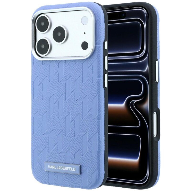 Etui KARL LAGERFELD Grained Mono Resin Logo MagSafe do Apple iPhone 17 Pro Max/18 Pro Max Jasnoniebieski