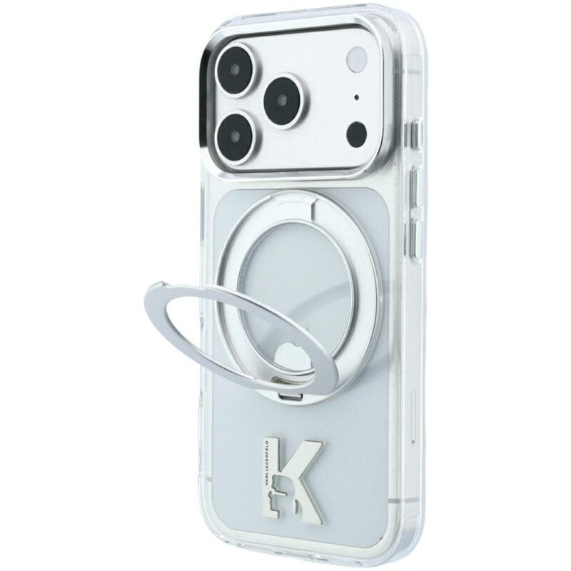 Etui KARL LAGERFELD IML Ring Stand 360 Kameo Metal MagSafe do Apple iPhone 17 Pro Max/18 Pro Max Przezroczysty