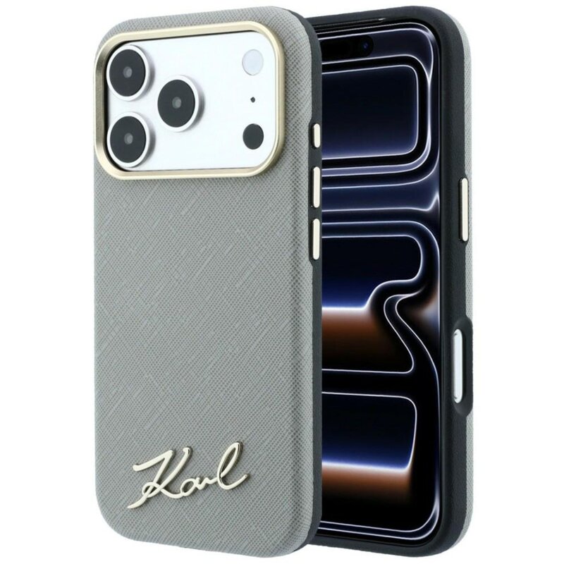 Karl Lagerfeld Saffiano Small Script Metal Logo MagSafe do iPhone 18 Pro Max / 17 Pro Max Beżowy