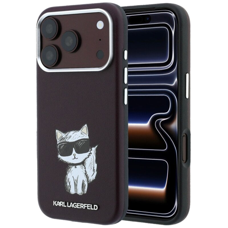 Etui KARL LAGERFELD Smooth Choupette Sketch MagSafe do Apple iPhone 17 Pro/18 Pro Burgundowy