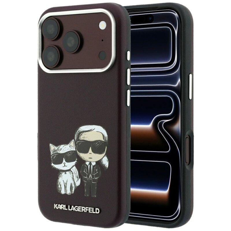 Etui KARL LAGERFELD Smooth Karl & Choupette Bodies Sketch MagSafe do Apple iPhone 17 Pro/18 Pro Burgundowy