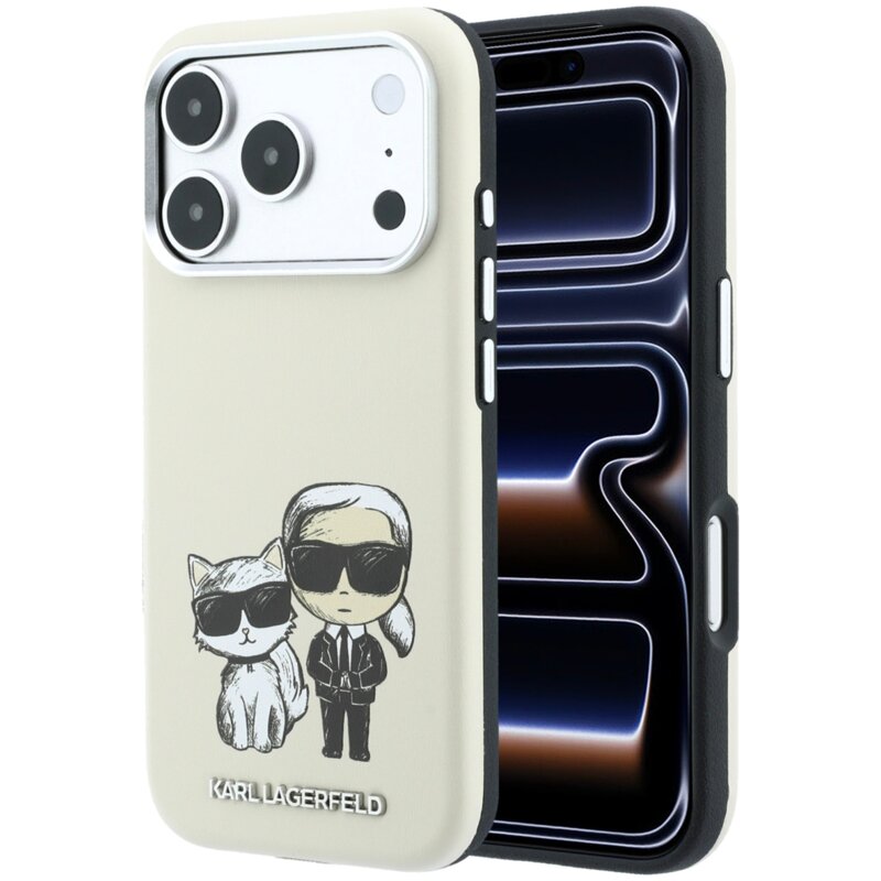 Etui KARL LAGERFELD Smooth Karl & Choupette Bodies Sketch MagSafe do Apple iPhone 17 Pro Max/18 Pro Max Beżowy