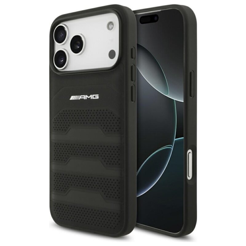 Etui AMG Leather Debossed Lines Logo do Apple iPhone 17 Pro Max / 18 Pro Max Czarny