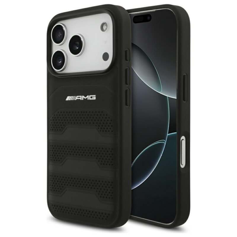Etui AMG Leather Debossed Lines Logo do Apple iPhone 17 Pro / 18 Pro Czarny