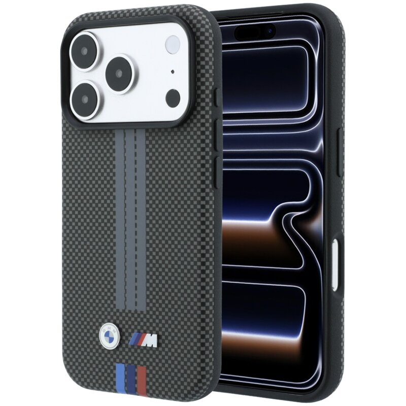 Etui BMW M Quadrille Kevlar Tricolor Print Lines MagSafe do Apple iPhone 17 Pro Max/18 Pro Max Antracyt