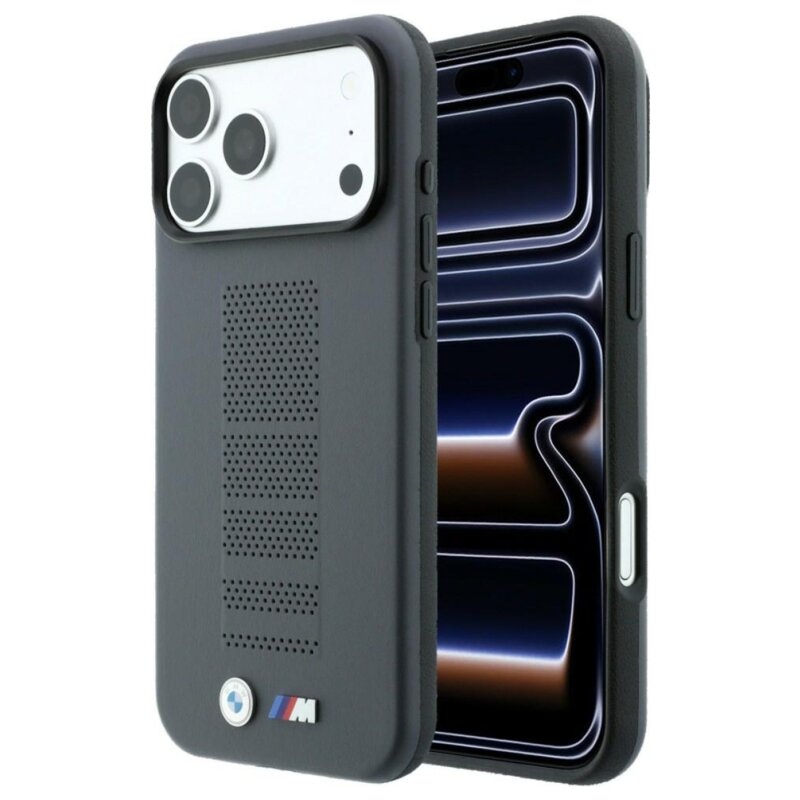 Etui BMW M Blue Perfo Metal Logo MagSafe do Apple iPhone 17 Pro Max/18 Pro Max Szary