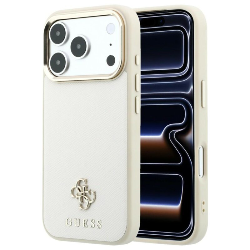 Etui GUESS Saffiano Small 4G & Classic Logo MagSafe do Apple iPhone 17 Pro/18 Pro Beżowy