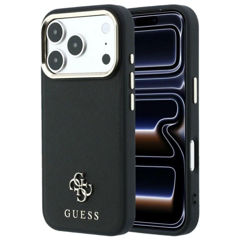 Etui GUESS Saffiano Small 4G & Classic Logo MagSafe do Apple iPhone 17 Pro/18 Pro Czarny