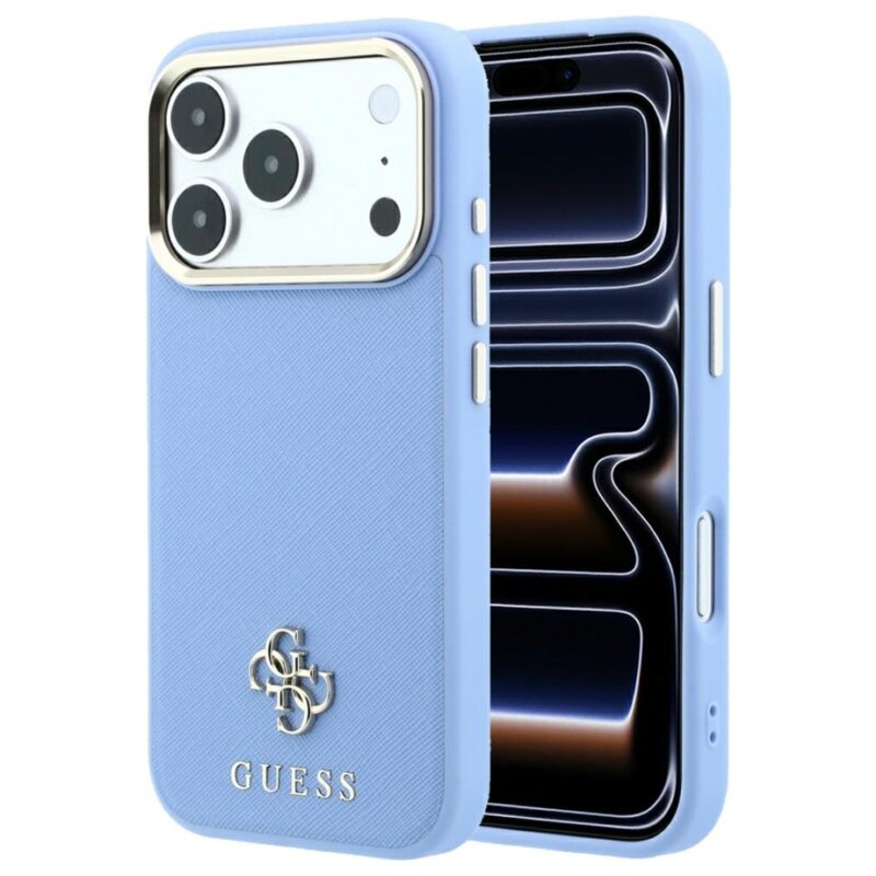 Etui GUESS Saffiano Small 4G & Classic Logo MagSafe do Apple iPhone 17 Pro/18 Pro Niebieski