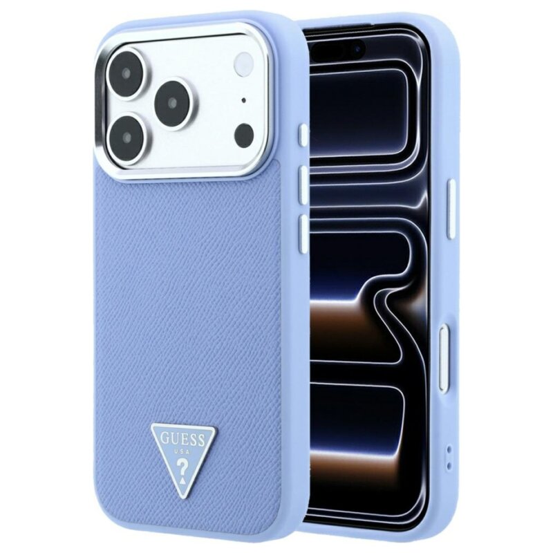 Etui GUESS Grained Triangle Logo MagSafe do Apple iPhone 17 Pro Max/18 Pro Max Niebieski