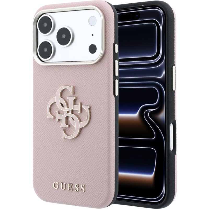 Etui GUESS Grained & Big Resin Logo do Apple iPhone 17 Pro Max/18 Pro Max Różowy