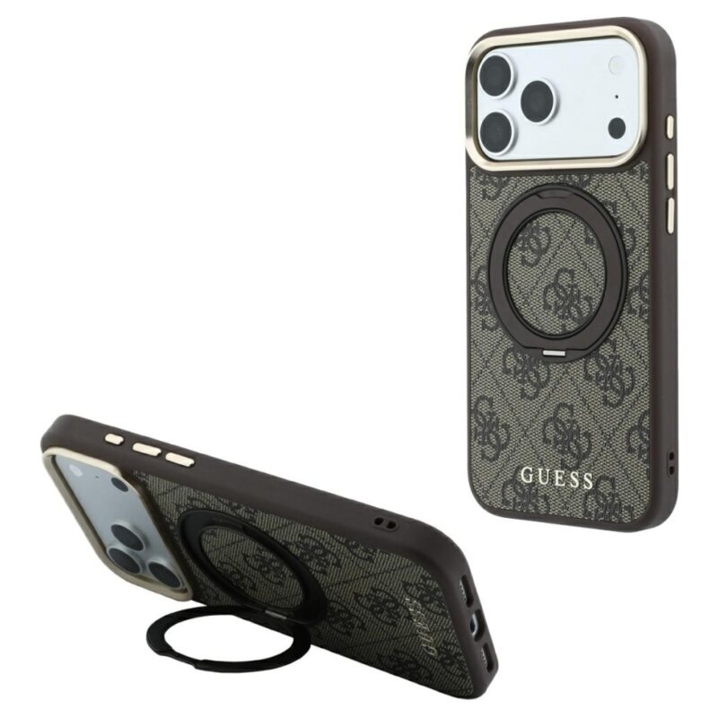 Etui GUESS Ring Stand 360 4G Classic Logo MagSafe do Apple iPhone 17 Pro Max/18 Pro Max Brązowy