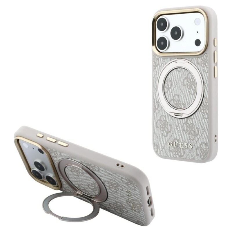 Etui Guess Ring Stand 360 4G Classic Logo MagSafe do Apple iPhone 17 Pro/18 Pro Różowy