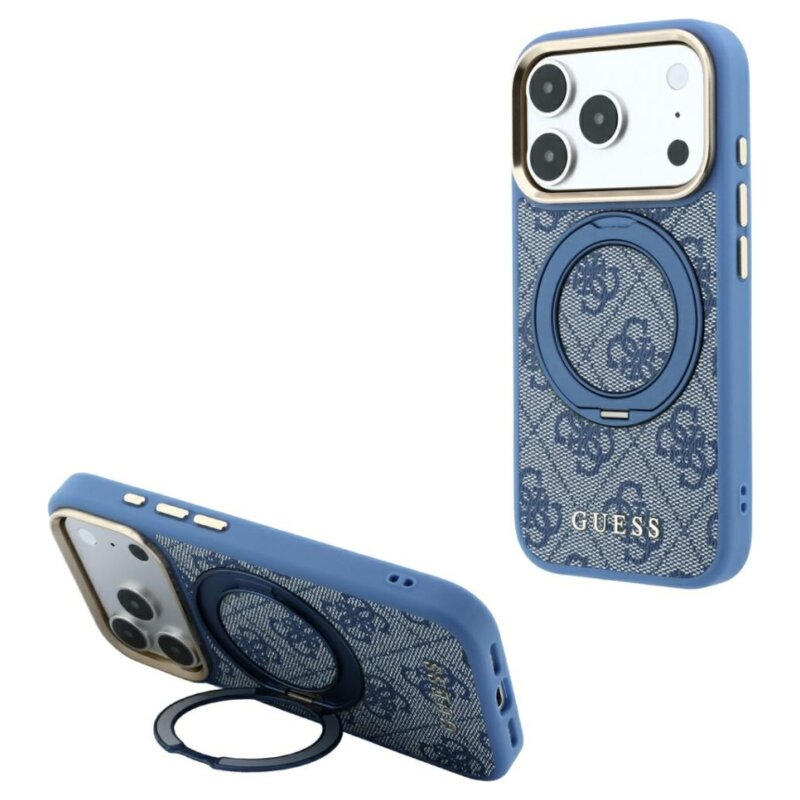 Etui GUESS Ring Stand 360 4G Classic Logo MagSafe do Apple iPhone 17 Pro Max/18 Pro Max Niebieski