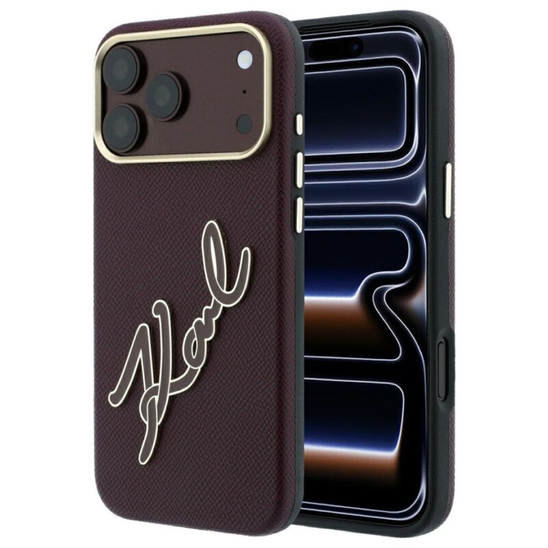 Etui KARL LAGERFELD Smooth Big Resin Signature Logo do Apple iPhone 17 Pro/18 Pro Burgundowy