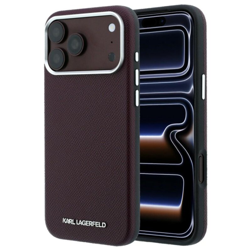 Etui KARL LAGERFELD Grained Elongated Logo MagSafe do Apple iPhone 17 Pro/18 Pro Burgundowy