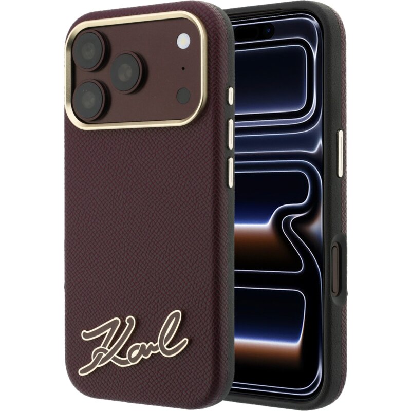 Etui KARL LAGERFELD Grained with Resin Signature Logo MagSafe do Apple iPhone 17 Pro Max/18 Pro Max Burgundowy
