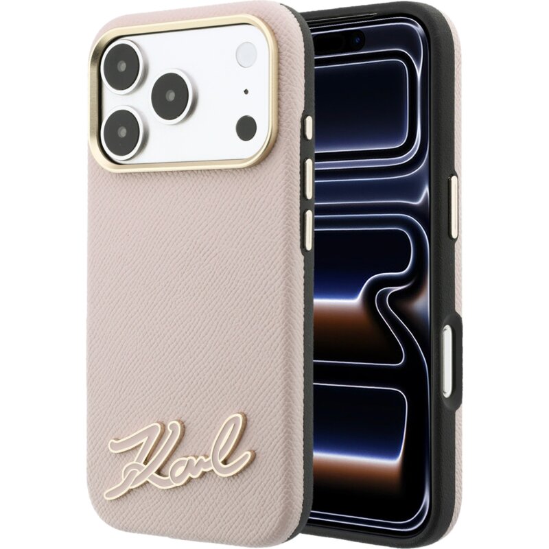 Etui KARL LAGERFELD Grained with Resin Signature Logo MagSafe do Apple iPhone 17 Pro Max/18 Pro Max Różowy
