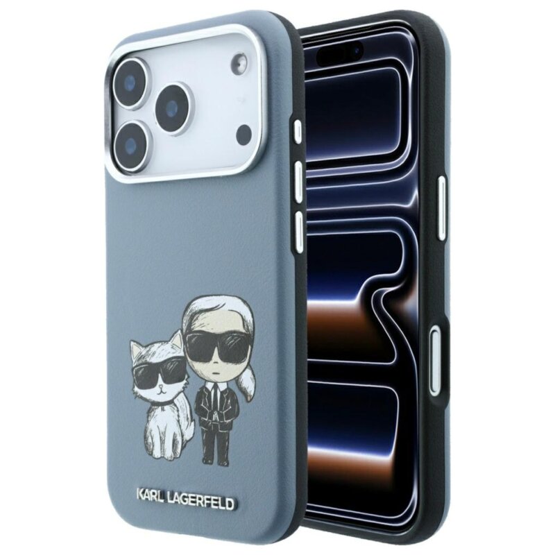 Etui KARL LAGERFELD Smooth Karl & Choupette Bodies Sketch MagSafe do Apple iPhone 17 Pro Max/18 Pro Max Jasnoniebieski