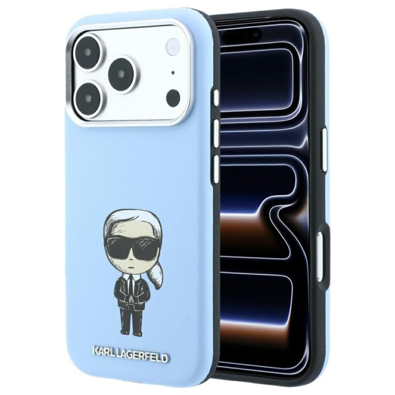 Etui KARL LAGERFELD Smooth Ikonik Sketch MagSafe do Apple iPhone 17 Pro Max/18 Pro Max Jasnoniebieski