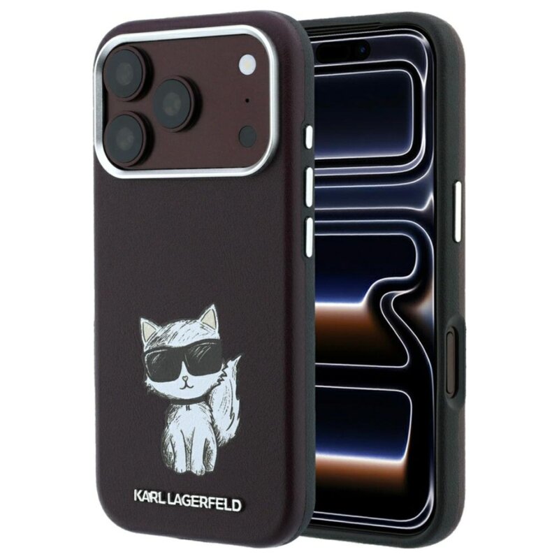 Etui KARL LAGERFELD Smooth Choupette Sketch MagSafe do Apple iPhone 17 Pro Max/18 Pro Max Burgundowy