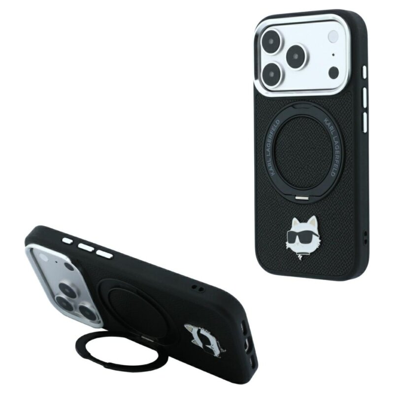 Etui KARL LAGERFELD 360 Choupette Head Pin MagSafe do Apple iPhone 17 Pro Max/18 Pro Max Czarny
