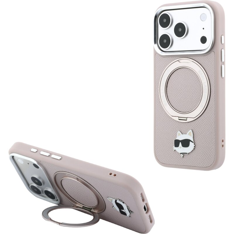 Etui KARL LAGERFELD 360 Choupette Head Pin MagSafe do Apple iPhone 17 Pro/18 Pro Różowy