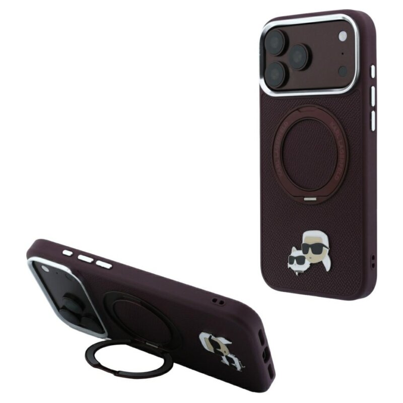 Etui KARL LAGERFELD 360 Karl Choupette Pin MagSafe do Apple iPhone 17 Pro Max/18 Pro Max Burgundowy