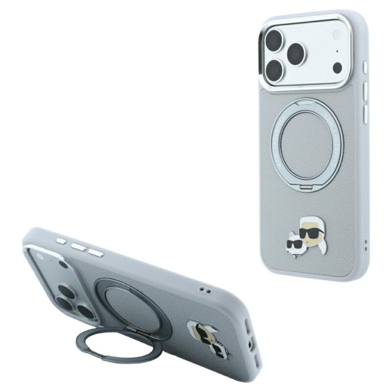 Etui KARL LAGERFELD 360 Karl Choupette Pin MagSafe do Apple iPhone 17 Pro/18 Pro Szary