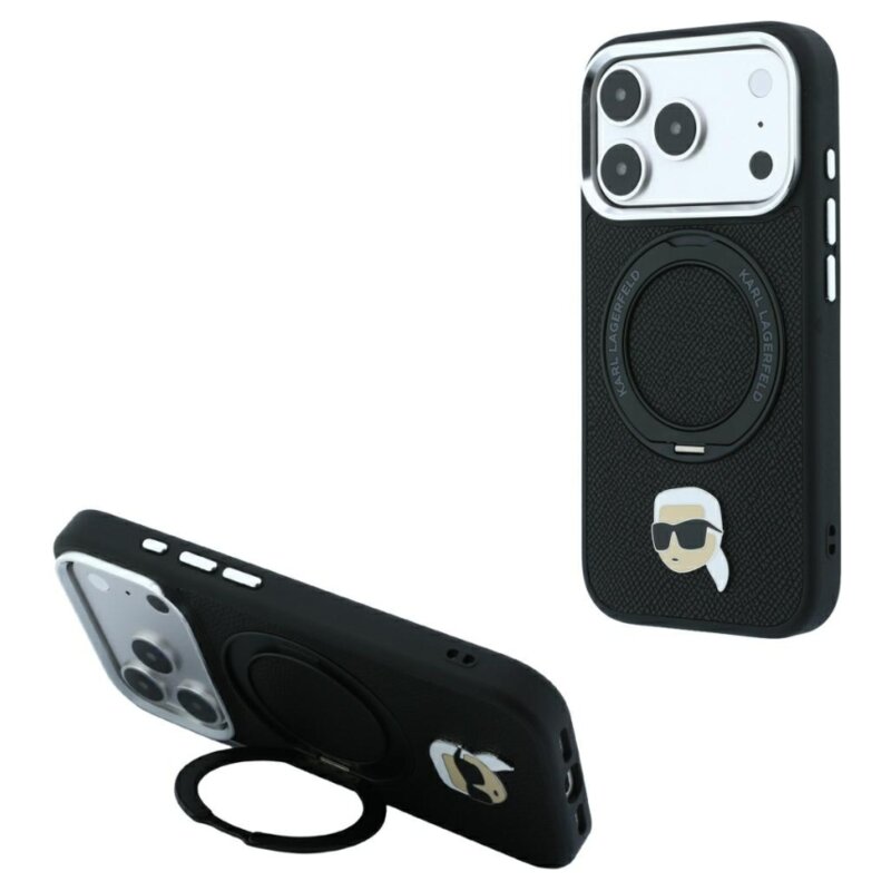 Etui KARL LAGERFELD 360 Karl Head Pin MagSafe do Apple iPhone 17 Pro/18 Pro Czarny