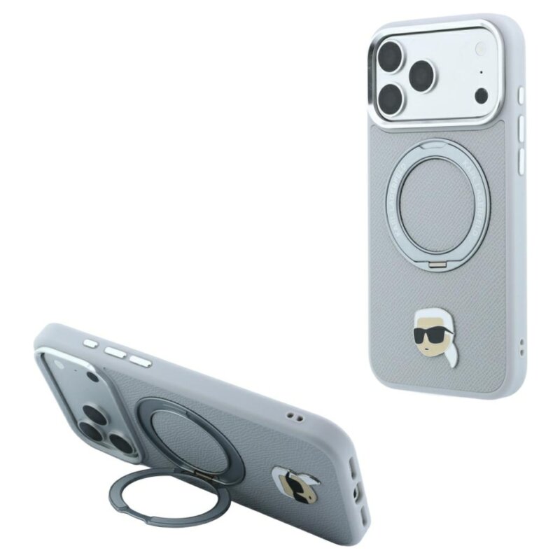 Etui KARL LAGERFELD 360 Karl Head Pin MagSafe do Apple iPhone 17 Pro Max/18 Pro Max Szary