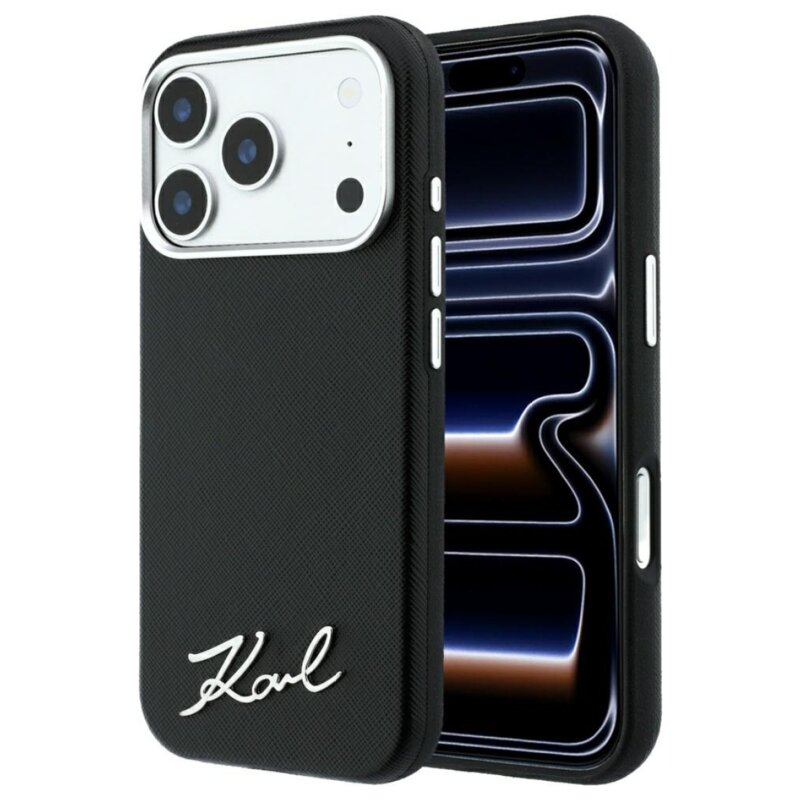 Etui KARL LAGERFELD Saffiano Small Script Metal Logo MagSafe do Apple iPhone 17 Pro/18 Pro Czarny