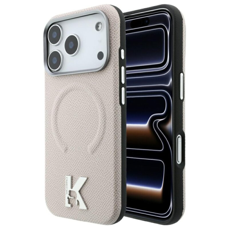 Etui Karl Lagerfeld Grained Embossed Ring & Kameo Logo MagSafe do Apple iPhone 17 Pro Max/18 Pro Max Beżowy
