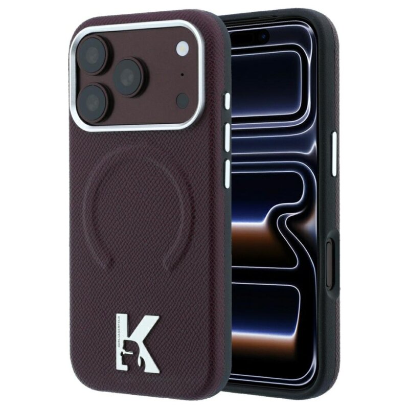 Etui Karl Lagerfeld Grained Embossed Ring & Kameo Logo MagSafe do Apple iPhone 17 Pro/18 Pro Burgundowy