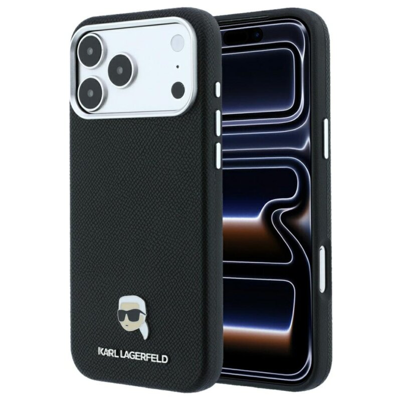 Etui KARL LAGERFELD Grained Karl Head Metal MagSafe do Apple iPhone 17 Pro/18 Pro Czarny