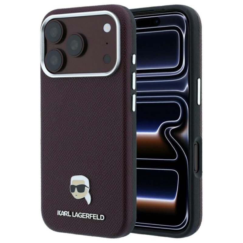 Etui KARL LAGERFELD Grained Karl Head Metal MagSafe do Apple iPhone 17 Pro/18 Pro Burgundowy