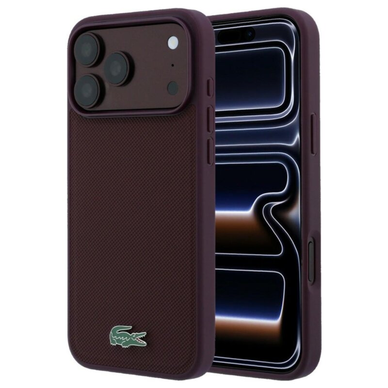 Etui LACOSTE Petitt Pique Lacquer Logo Magsafe do Apple iPhone 17 Pro Max/18 Pro Max Burgundowy