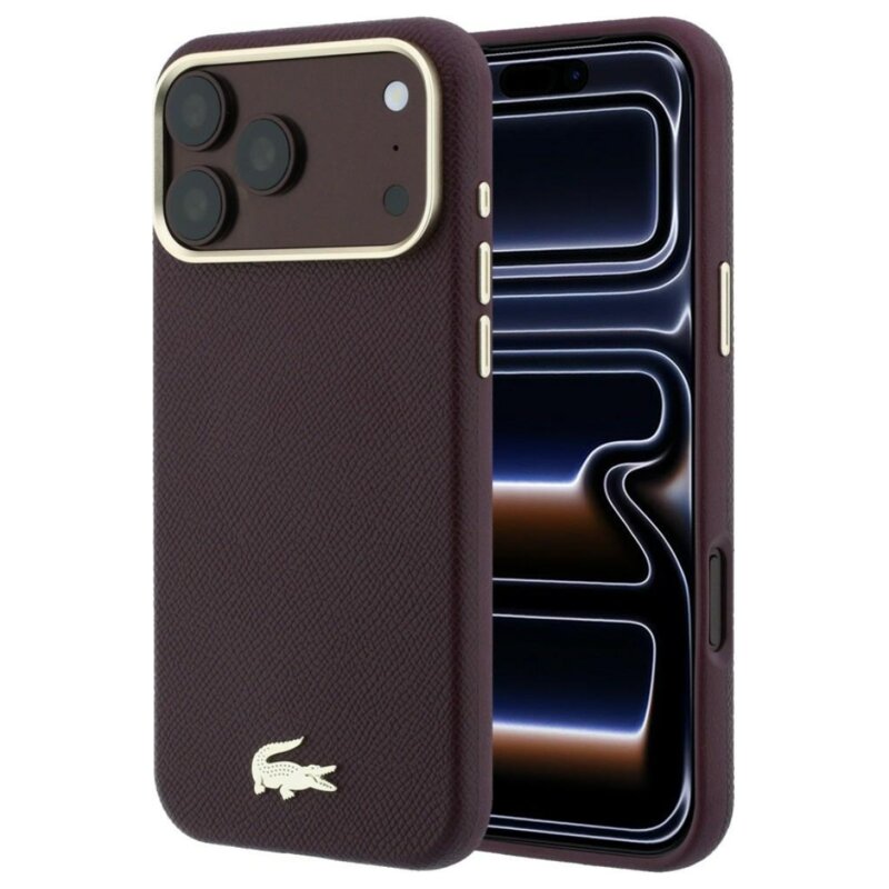 Etui LACOSTE Champs Elysees Embossed Magsafe do Apple iPhone 17 Pro Max/18 Pro Max Burgundowy
