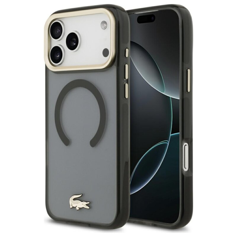 Etui LACOSTE IML Shockproof Gold Logo Magsafe do Apple iPhone 17 Pro Max/18 Pro Max Czarny