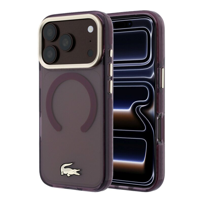 Etui LACOSTE IML Shockproof Gold Logo MagSafe do Apple iPhone 17 Pro Max/18 Pro Max Burgundowy