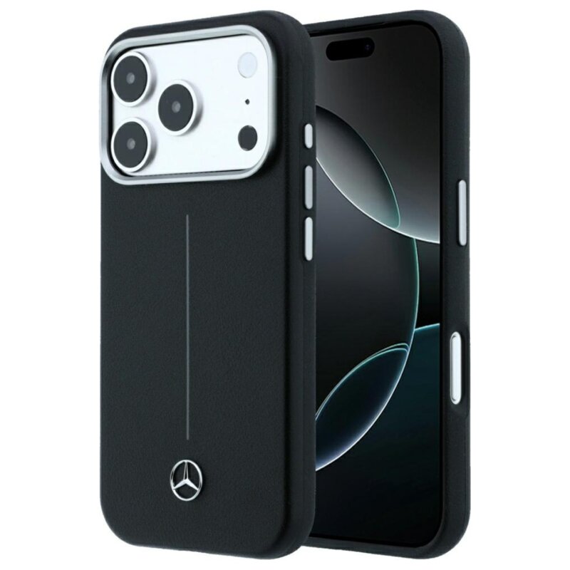 Etui MERCEDES Leather Semi Wrap Iconic MagSafe do Apple iPhone 17 Pro/18 Pro Czarny
