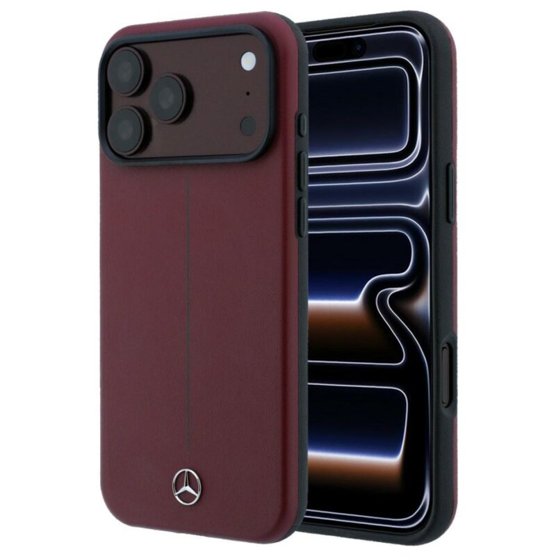 Etui MERCEDES Leather Semi Wrap Iconic MagSafe do Apple iPhone 17 Pro/18 Pro Burgundowy