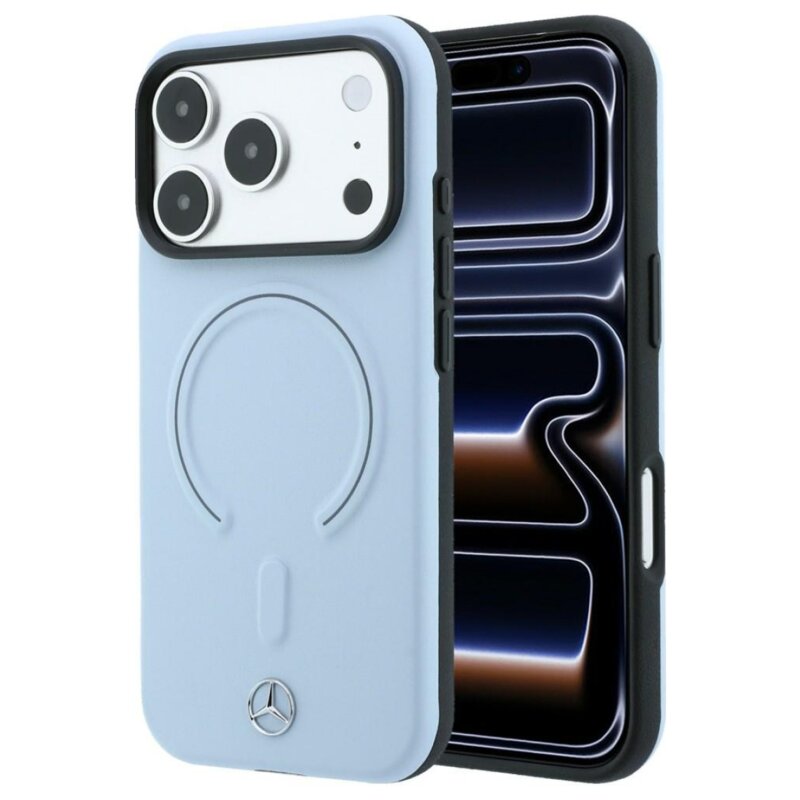Etui MERCEDES Leather 3D MagSafe do Apple iPhone 17 Pro/18 Pro Niebieski