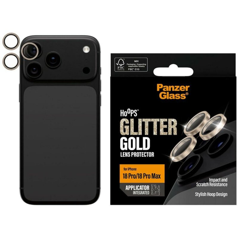 Szkło hartowane na obiektyw PANZERGLASS Hoops Lens Protector Glitter do Apple iPhone 18 Pro/18 Pro Max Złoty