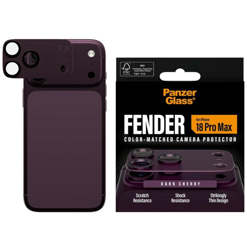 Szkło hartowane na obiektyw PANZERGLASS Fender do Apple iPhone 18 Pro Max Wiśniowy